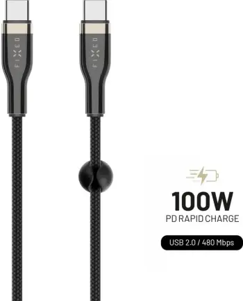 Kabllo për karikim dhe të dhëna FIXED USB-C - USB-C, USB 2.0, PD 100W, 2m, e zezë