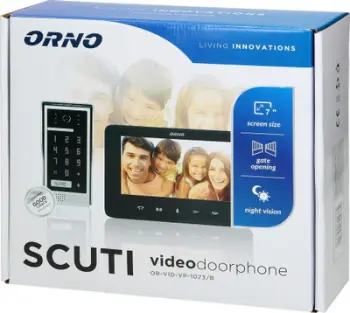 Videotelefoni Orno SCUTI, ekran 7", pa receptor, me tastierë me kod, i zi
