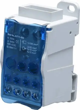 Bllok shpërndarës elektrik Orno 500A, shinë DIN, terminale hyrëse dhe dalëse, blu
