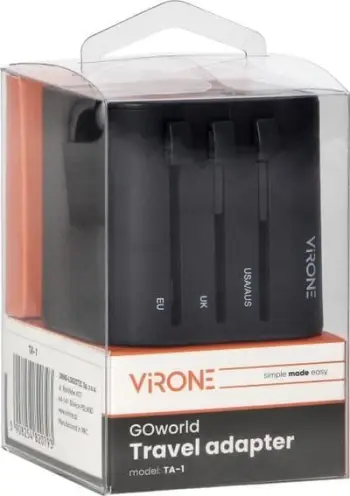 Adapter universal udhëtimi Orno GOworld TA-1, 100-240V, 8A, i zi