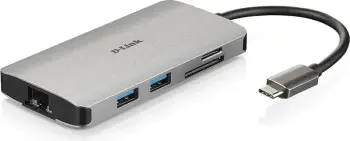 Hub USB-C D-Link DUB‑M810, 8‑në‑1, HDMI/Ethernet/Card Reader/Power Delivery, Alumin, Argjendtë