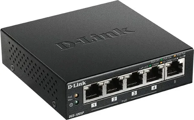 Switch D-Link DGS-1005P/E, 5 porta, Gigabit, PoE, metalik - 1