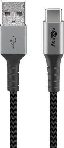 Kabllo USB Wentronic USB C në USB A, 1m, tekstile, lidhës metalikë - 1