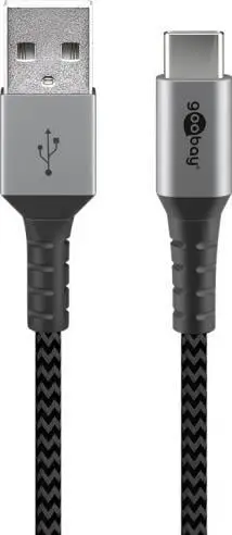 Kabllo USB Wentronic USB C në USB A, 1m, tekstile, lidhës metalikë