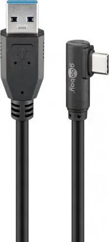 Kabllo USB-A në USB-C 90°, 0.5m, USB 3.2 Gen 1, e zezë