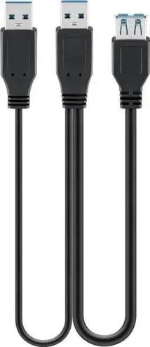 Kabllo USB Pro 3.0, dual power, 30cm, e zezë