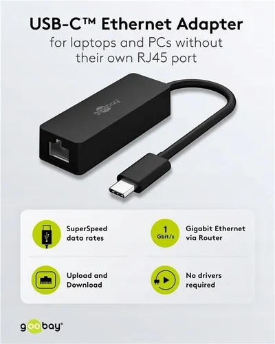 Adapter rrjeti Goobay USB C në Ethernet, USB 3.1, 1 Gbit/s, i zi - 2