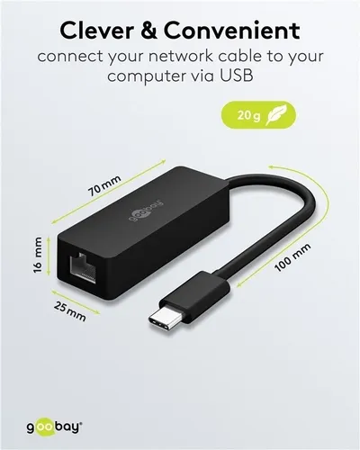 Adapter rrjeti Goobay USB C në Ethernet, USB 3.1, 1 Gbit/s, i zi - 3
