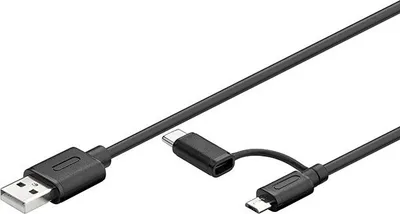 Kabllo Goobay USB-A në MicroUSB + USB-C Cable, 1 m, e zezë (71892) - 1