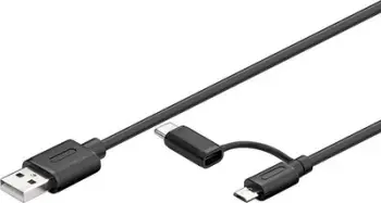 Kabllo Goobay USB-A në MicroUSB + USB-C Cable, 1 m, e zezë (71892)