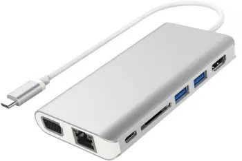 Konvertues PremiumCord USB3.1 type-C në HDMI+VGA+RJ45+2xUSB3.0+SD card +3,5mm+PD charge, II