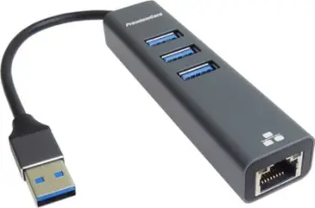 Adapter HUB USB PremiumCord, USB 3.0 në LAN RJ45 Gigabit, 3x USB 3.0, gri metalik