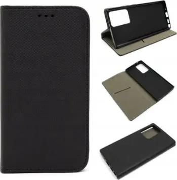 Këllëf folio për smartphone, dizajn portofoli, mbajtëse horizontale, i zi