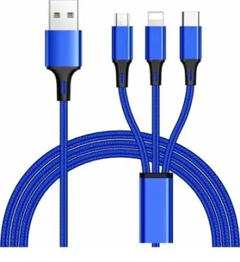 Kabllo USB PremiumCord ku31pow01, USB A në USB C microUSB Lightning, 1.2 m, blu