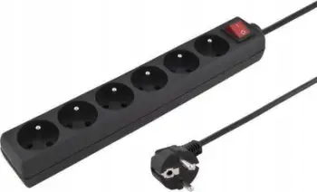 Zgjatës PremiumCord 230V, 5m, 6 dalje me çelës, i zi
