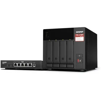 NAS QNAP TS-473A 4 bay Ryzen V1500B 8GB + Switch QSW-1105-ST 5 porta 2.5G