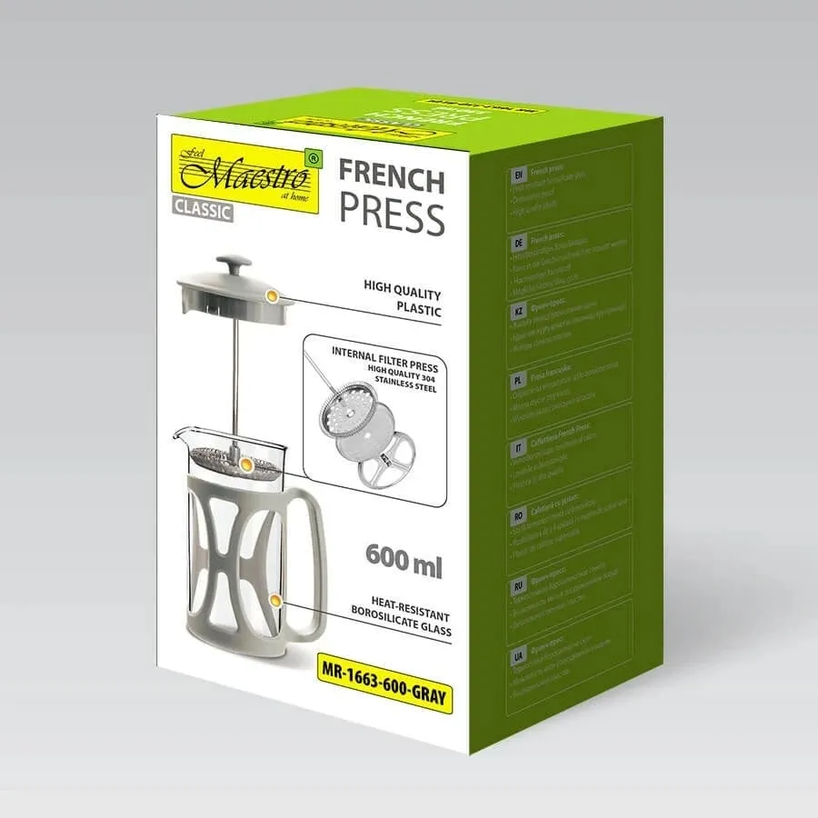 French press Maestro MR-1663, 600 ml, Gri - 6