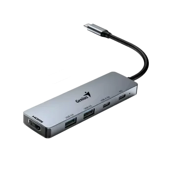 USB Hub Genius UH-500, 4 porte, 2xUSB-C/2xUSB-A 3.0, HDMI 4K, e hirtë