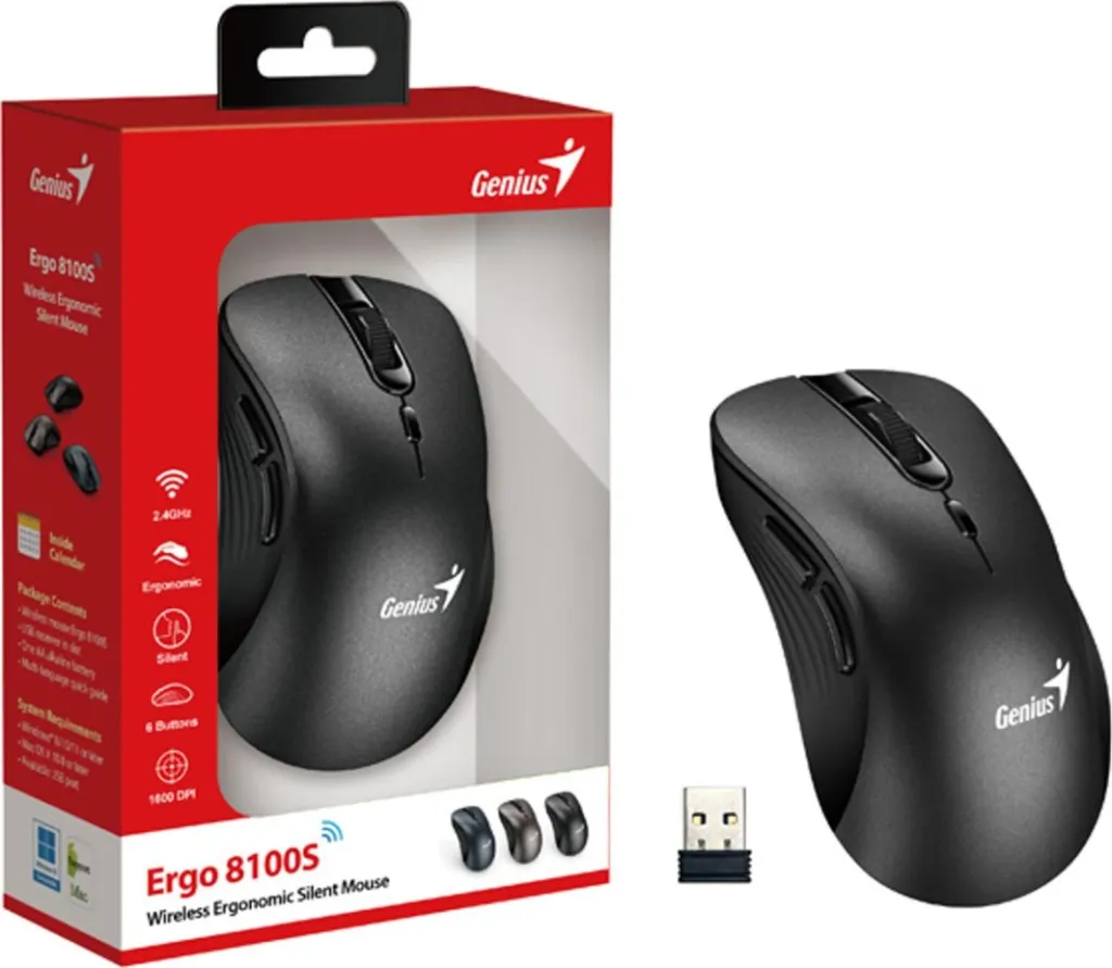 Maus pa kabllo Genius Ergo 8100S, 1600DPI, i zi - 5