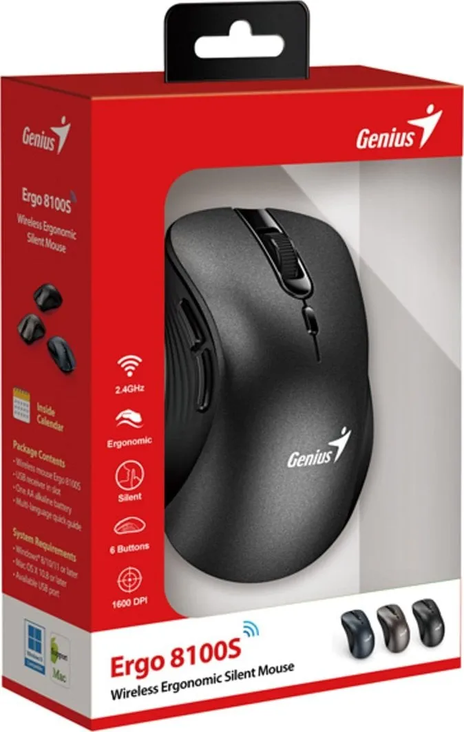 Maus pa kabllo Genius Ergo 8100S, 1600DPI, i zi - 6