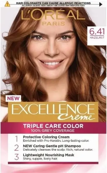 Ngjyrë për flokë Loreal Exellence no. 6.41 48 ml + hidrogjen 72 ml