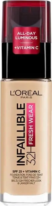 Pudër e lëngshme L’Oreal Infaillible Fresh Wear 32H, 100 Warm Undertone + Vitamin C SPF 25, 30 ml