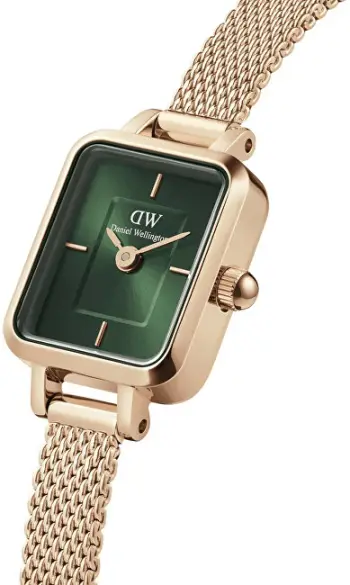 Orë dore për femra Danuel Wellington Micro Quadro Mini Melrose Emerald DW00100648, ari rozë