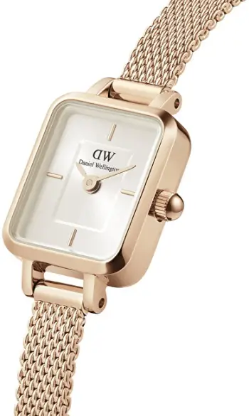 Orë dore për femra Daniel Wellington Micro Quadro Mini Melrose Champagne DW00100651, e artë