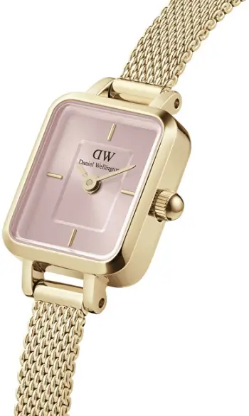 Orë dore për femra Daniel Wellington Micro Quadro Mini Evergold Blush DW00100655, e artë