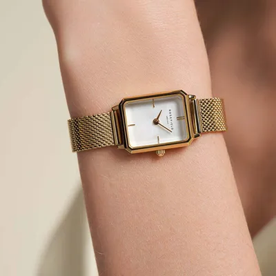 Orë dore për femra Rosefield The octagon XS Mesh Gold, e artë - 4