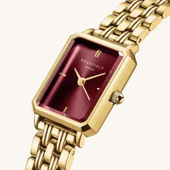 Orë dore për femra Rosefield Octagon XS Burgundy Sunray Steel Gold OBGSG-O83
