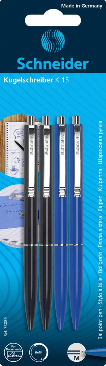 Stilolaps automatik Schneider K15, set 4 copë, 2 të zinj 2 blu