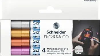 Set markerë akrilikë Schneider Paint-It Metalli, 4 copë, efekt metalik, shumëngjyrësh