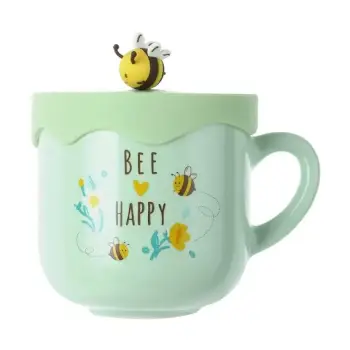 Tas qeramike me kapak Bee Series 400mL(Green)