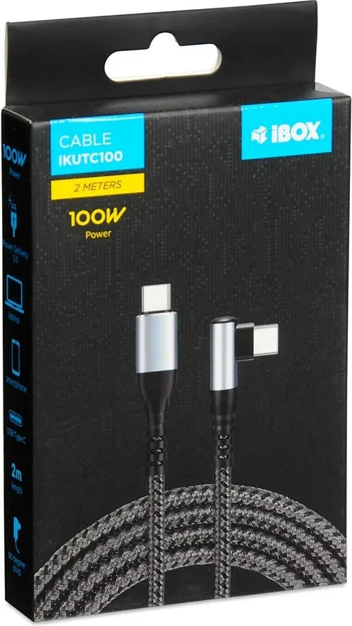 Kabllo iBOX IKUTC100, USB-C, 100W, 2m, i zi - 2