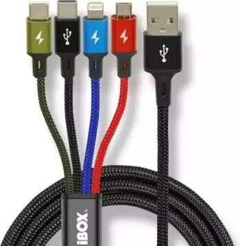 Kabllo iBOX, 2 x USB-C + Micro USB + Lightning / USB-A, 1.2 m, e zezë
