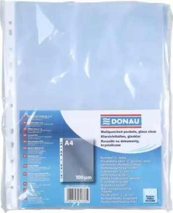 Fletë mbrojtëse dokumentesh Donau A4, PP 100 mikron, set 100 copë, transparente