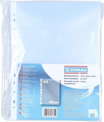 Fletë mbrojtëse dokumentesh Donau A4, 150 mikron, transparente, 100 copë - 1