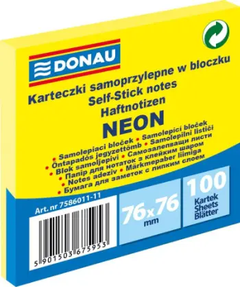 Letra ngjitëse Donau NEON, 76 x 76mm, 100 copë, të verdha