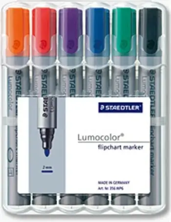 Set markerash flipchart STAEDTLER Lumocolor 356 WP6, 6 ngjyra, 2 mm, gri