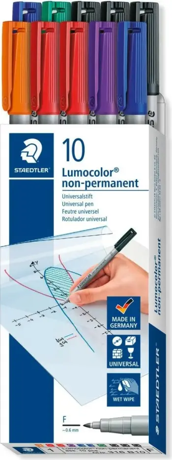Stilolapsa jo permanentë STAEDTLER Lumocolor 316 B10, majë e hollë 0.6mm, set 10 copë, ngjyra të ndryshme
