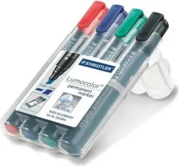 Set markerash permanent Staedtler Lumocolor 350 WP4, majë e prerë, 4 copë, shumëngjyrëshe