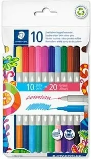 Markerë dyansh Staedtler Double-Sided, set 10 copë, 20 ngjyra