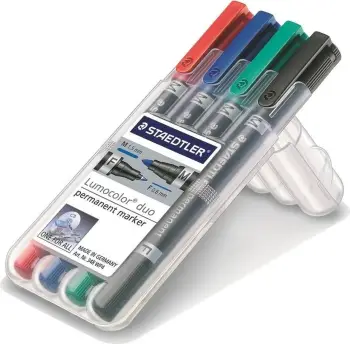 Set markerë permanent Staedtler Lumocolor Duo, 4 copë, shumëngjyrësh