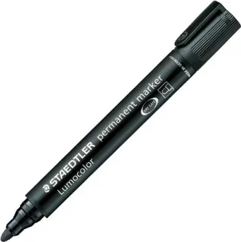 Marker permanent Staedtler Lumocolor, trashësi 2–5 mm, paketim 10 cope, i zi