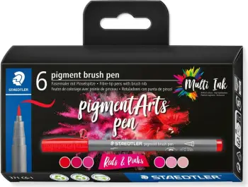 Marker brush Staedtler Pigment Arts, set 6 copë, nuanca të kuqe dhe rozë
