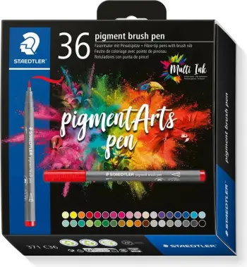 Set stilolapsa furçë Staedtler Pigment Arts Multi Ink, 36 copë, shumëngjyrëshe