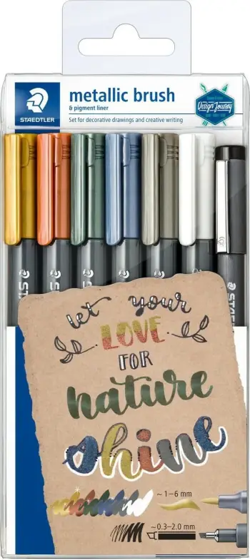 Set markerësh furçë Staedtler Brush Felt tip Pen, 6+1 ngjyra, metalik