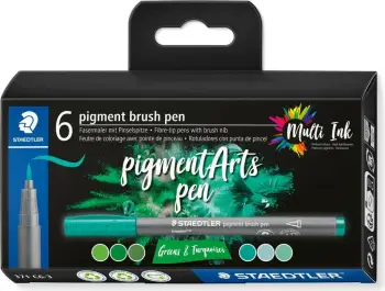 Set stilolapsa brush Staedtler Pigment Arts, 6 copë, nuanca jeshile dhe turkeze