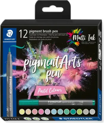 Set lapsash brush Staedtler Pigment Arts Multi Ink, 12 copë, ngjyra pastel